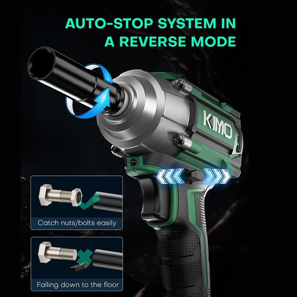 Llave de impacto inalámbrica de 1/2", tope de freno premium, 3000 RPM y torque máximo de 350 ft-lbs (475 Nm), 7 dados y barra de extensión de 3 pulgadas, pistola de impacto de 1/2"