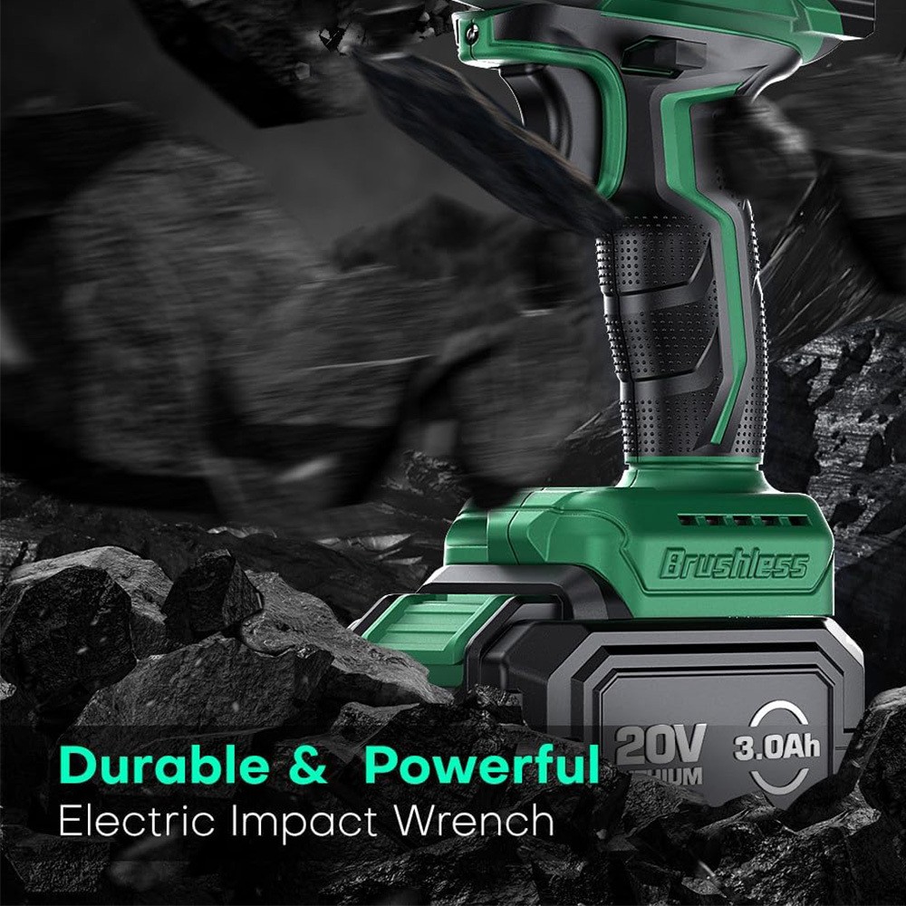 Llave de impacto inalámbrica de 1/2", tope de freno premium, 3000 RPM y torque máximo de 350 ft-lbs (475 Nm), 7 dados y barra de extensión de 3 pulgadas, pistola de impacto de 1/2"