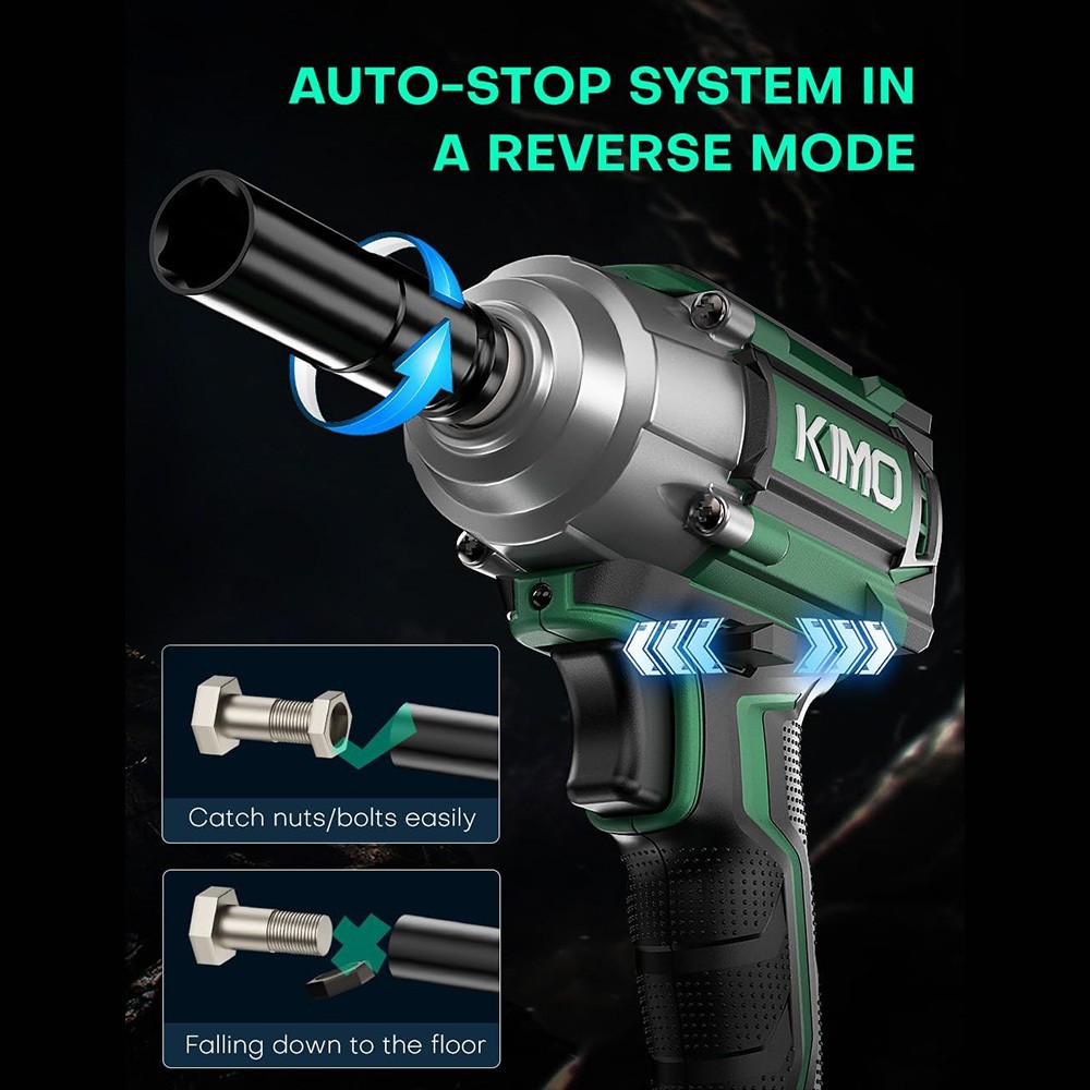 Llave de impacto inalámbrica de 1/2", tope de freno premium, 3000 RPM y torque máximo de 350 ft-lbs (475 Nm), 7 dados y barra de extensión de 3 pulgadas, pistola de impacto de 1/2"