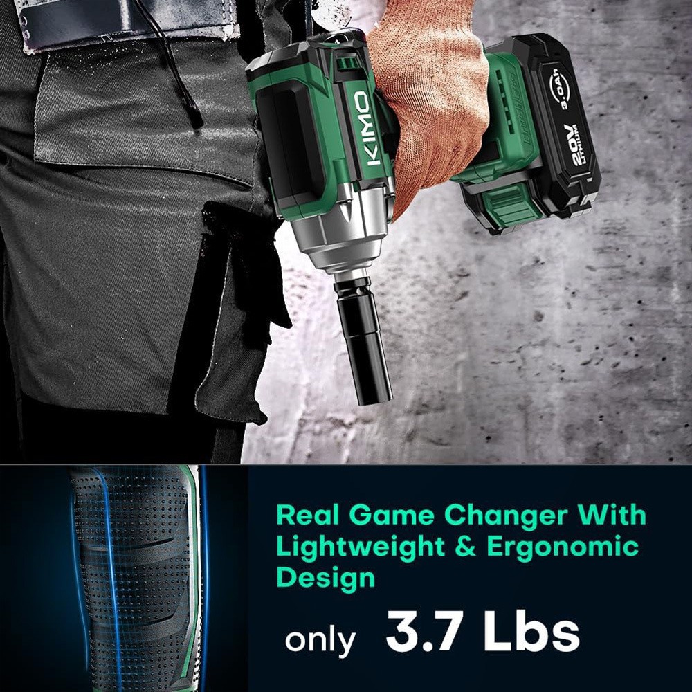 Llave de impacto inalámbrica de 1/2", tope de freno premium, 3000 RPM y torque máximo de 350 ft-lbs (475 Nm), 7 dados y barra de extensión de 3 pulgadas, pistola de impacto de 1/2"