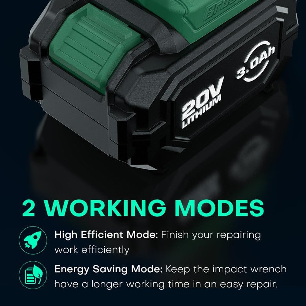 Llave de impacto inalámbrica de 1/2", tope de freno premium, 3000 RPM y torque máximo de 350 ft-lbs (475 Nm), 7 dados y barra de extensión de 3 pulgadas, pistola de impacto de 1/2"