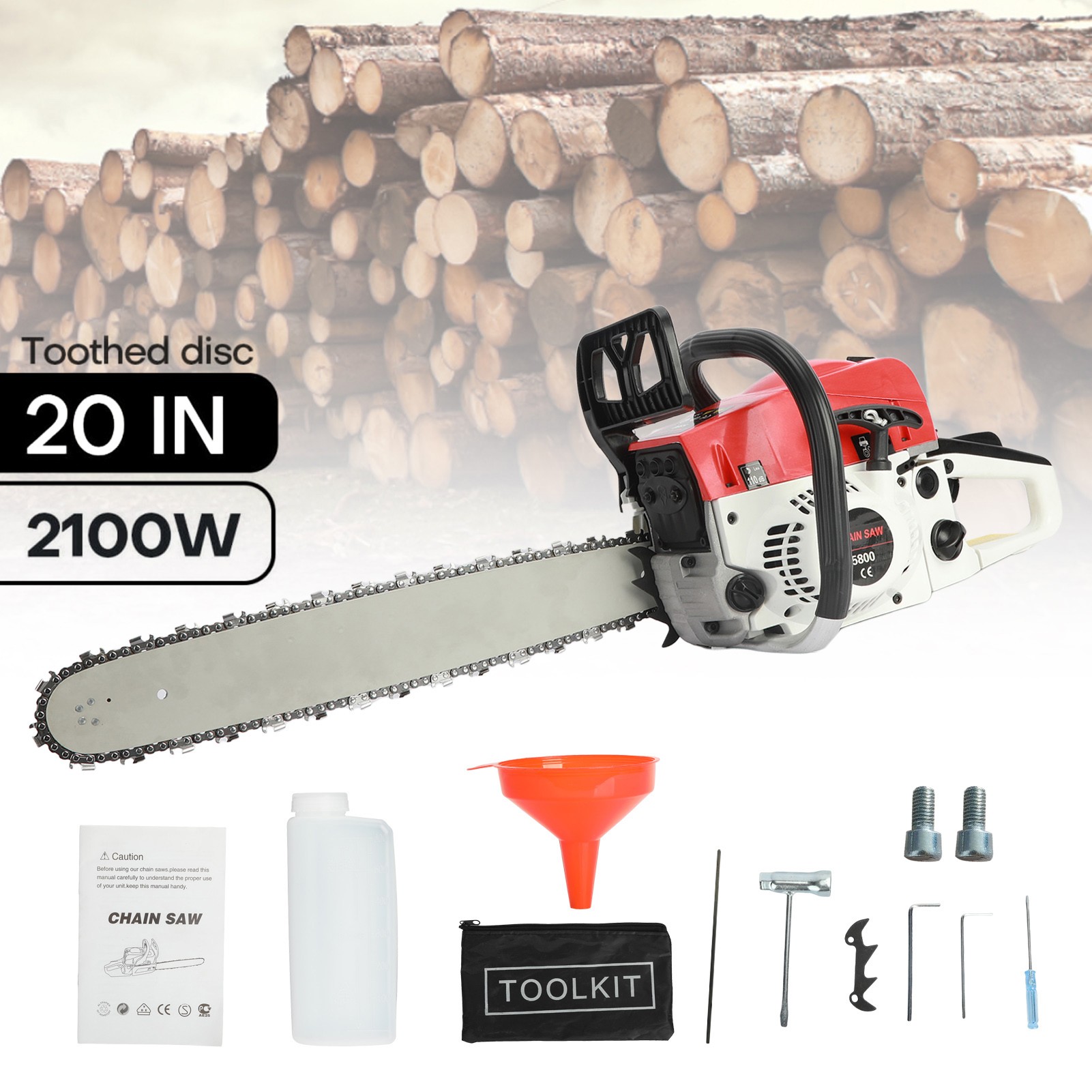 Motosierra de madera de 21,67 pulgadas, potente, versátil y resistente a la oxidación de 58 centímetros cúbicos para cortar madera.
