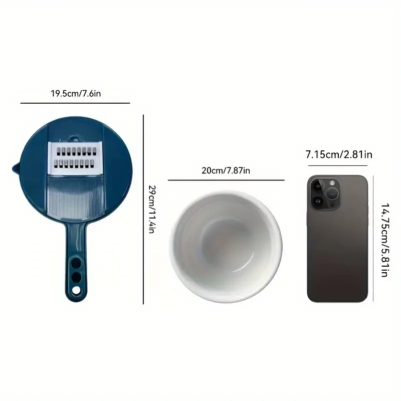 Picadora de verduras multifunción 12 en 1: rebanadora, trituradora y ralladora manual para zanahorias, patatas y rábanos.