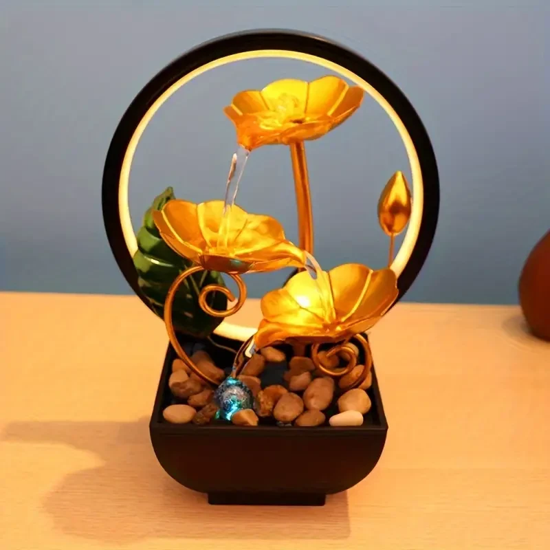 Fuente de agua con anillo de luz LED