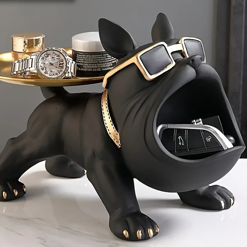 Estatua de perro creativa con boca grande, arte artesanal.