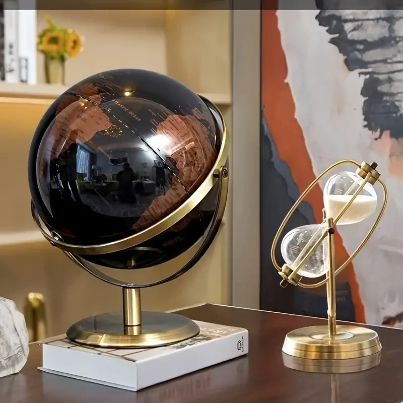Globo terráqueo de metal de lujo con soporte, ideal para uso educativo y decoración del hogar.