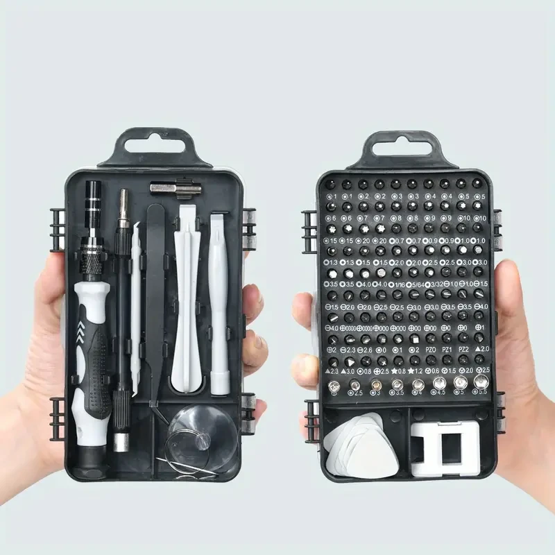 Juego de destornilladores de precisión 115 en 1 de acero al cromo-vanadio: herramientas multiusos para reparación de dispositivos electrónicos, celulares, computadoras portátiles y cámaras.
