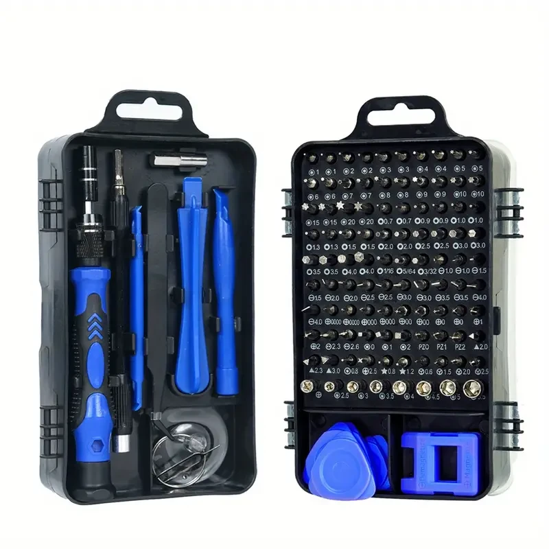 Juego de destornilladores de precisión 115 en 1 de acero al cromo-vanadio: herramientas multiusos para reparación de dispositivos electrónicos, celulares, computadoras portátiles y cámaras.