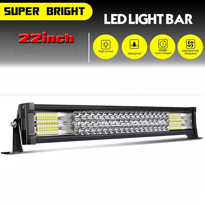 Barra de luces LED de 22" con triple fila de 288 W, haz combinado, luces todoterreno + 2 luces LED de 4" y 60 W con cableado para camiones, ATV, UTV, Jeep, barcos y camionetas.
