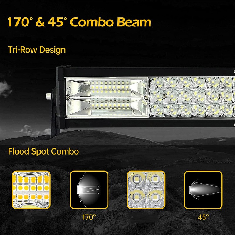 Barra de luces LED de 22" con triple fila de 288 W, haz combinado, luces todoterreno + 2 luces LED de 4" y 60 W con cableado para camiones, ATV, UTV, Jeep, barcos y camionetas.