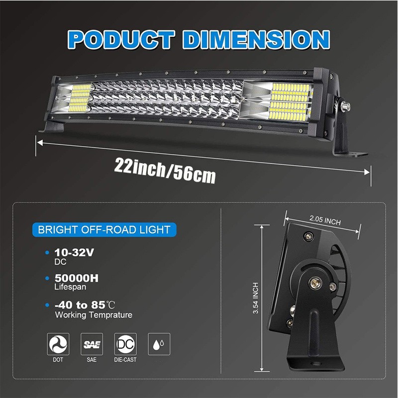 Barra de luces LED de 22" con triple fila de 288 W, haz combinado, luces todoterreno + 2 luces LED de 4" y 60 W con cableado para camiones, ATV, UTV, Jeep, barcos y camionetas.