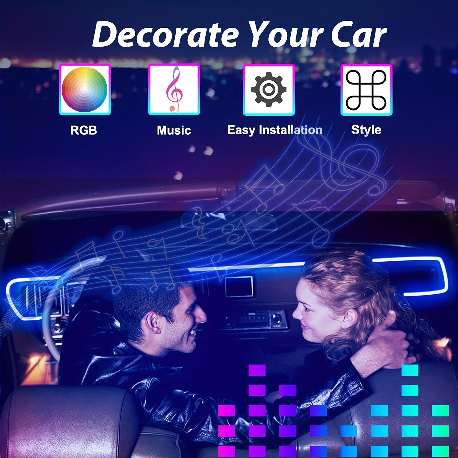 Tira de luces LED para interior de coche de 196 pulgadas, kit de iluminación ambiental LED RGB USB con control por aplicación, fibra óptica y ritmo sincronizado con música para puertas, consola y salpicadero.