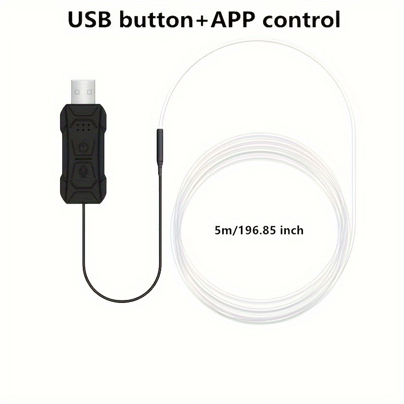 Tira de luces LED para interior de coche de 196 pulgadas, kit de iluminación ambiental LED RGB USB con control por aplicación, fibra óptica y ritmo sincronizado con música para puertas, consola y salpicadero.