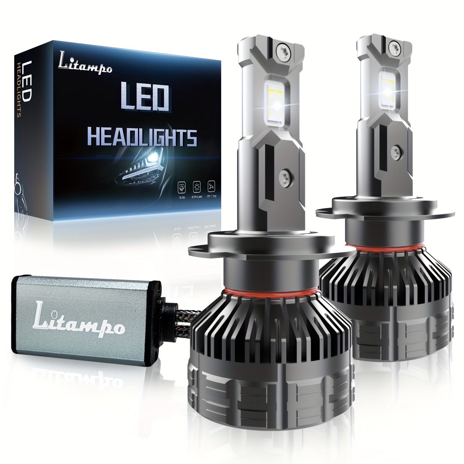 Bombilla LED para faros delanteros LITAMPO H4 H7 H11 9005 9006, 120 W, 50 000 LM, 6500 K, repuesto para coche, bombilla mejorada, sin errores CAN-Bus, luz alta y baja, 800 % más brillante.