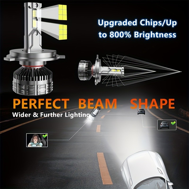 Bombilla LED para faros delanteros LITAMPO H4 H7 H11 9005 9006, 120 W, 50 000 LM, 6500 K, repuesto para coche, bombilla mejorada, sin errores CAN-Bus, luz alta y baja, 800 % más brillante.