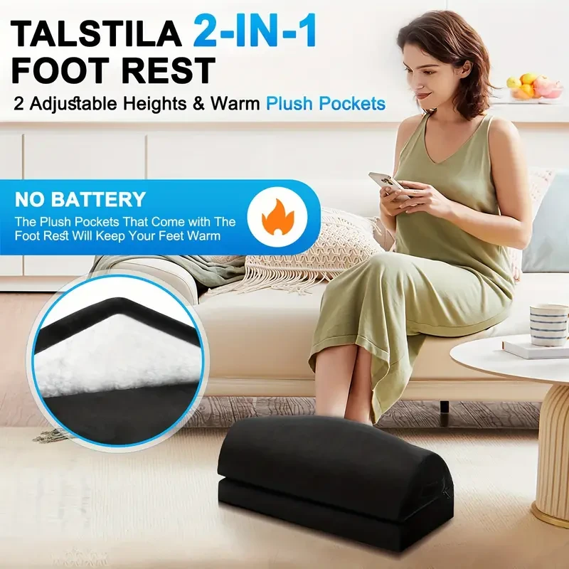 Reposapiés de oficina de altura ajustable con bolsillo para pies cálido