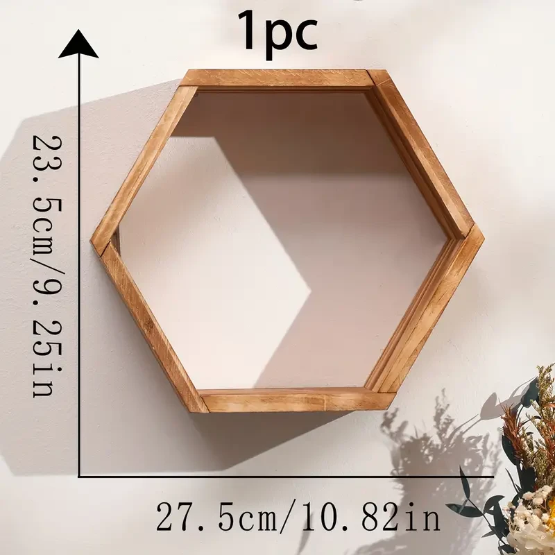 Estantería hexagonal, estantes flotantes de madera de estilo rústico