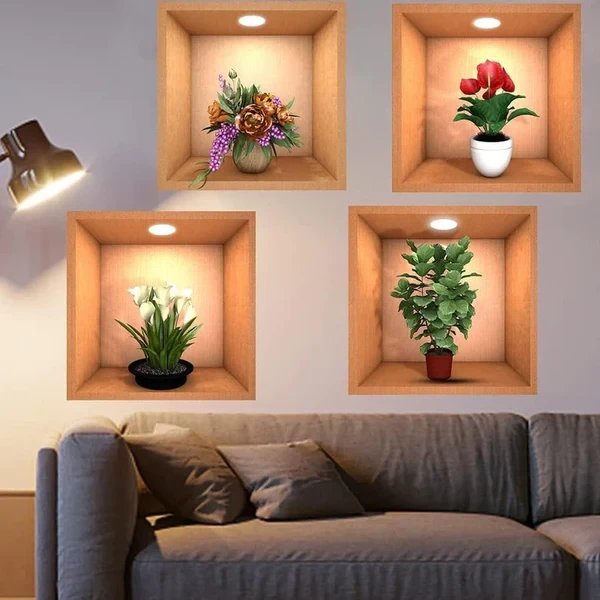 Adhesivo de pared con diseño de plantas 3D (juego de 4)