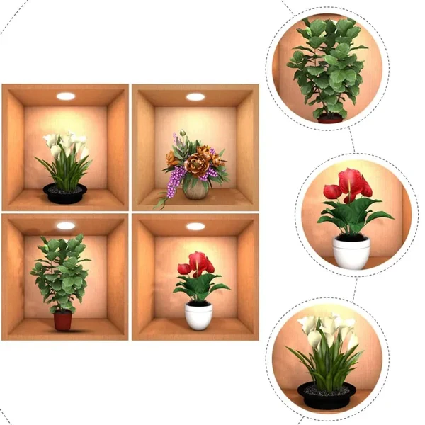 Adhesivo de pared con diseño de plantas 3D (juego de 4)