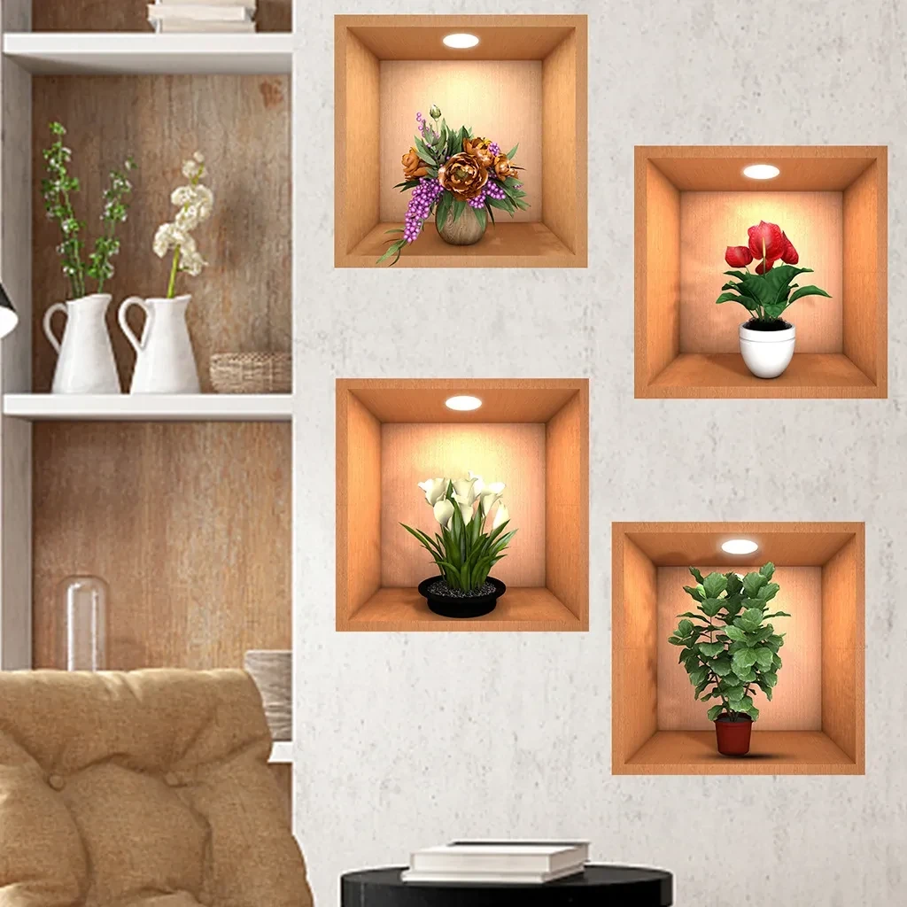 Adhesivo de pared con diseño de plantas 3D (juego de 4)