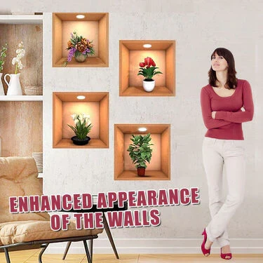 Adhesivo de pared con diseño de plantas 3D (juego de 4)