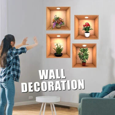 Adhesivo de pared con diseño de plantas 3D (juego de 4)