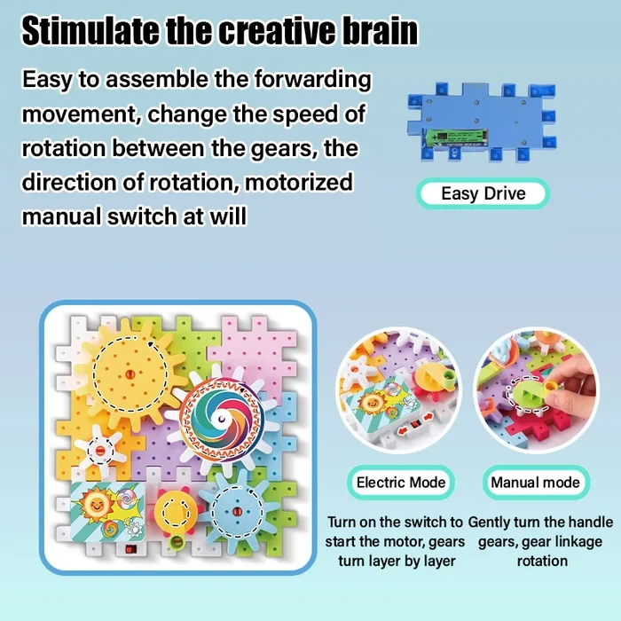 Juguete educativo de bloques de engranajes eléctricos STEM