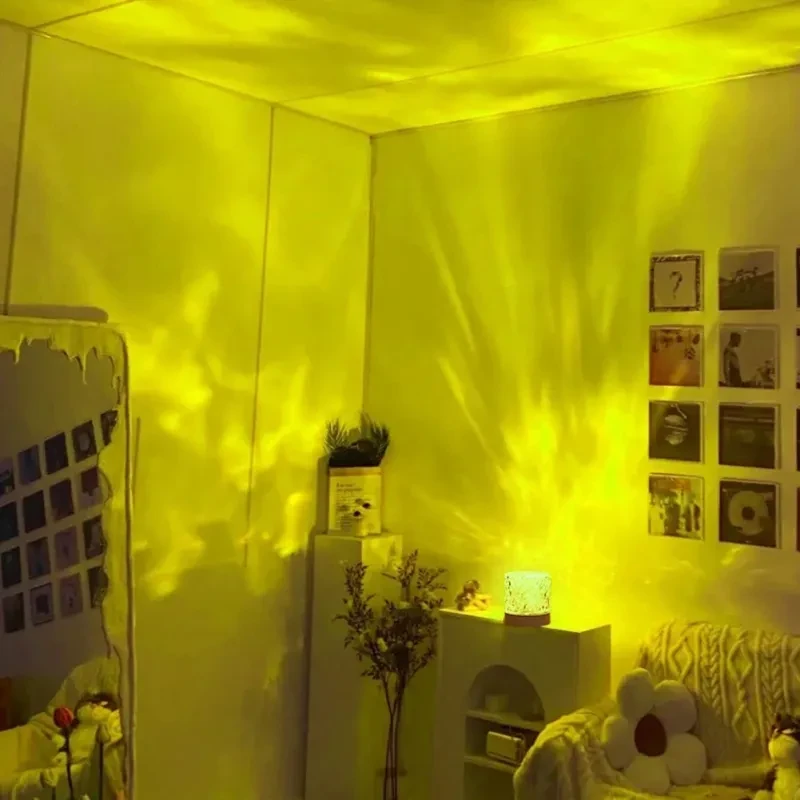 Lámpara de cristal con proyector de ondas de agua y luz nocturna