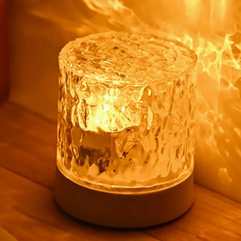 Lámpara de cristal con proyector de ondas de agua y luz nocturna