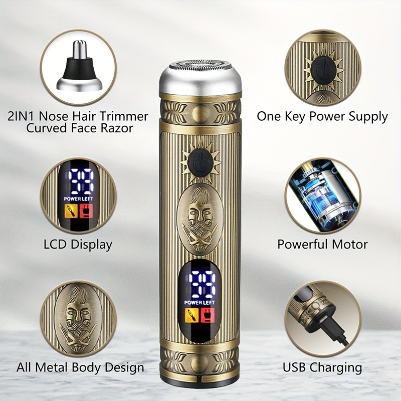 Cortapelos para hombre, recortador de cuchillas en T, recortador de vello nasal, set de afeitado, cortapelos profesional para hombre, cortapelos, afeitadora eléctrica para hombre, pantalla LCD (bronce)