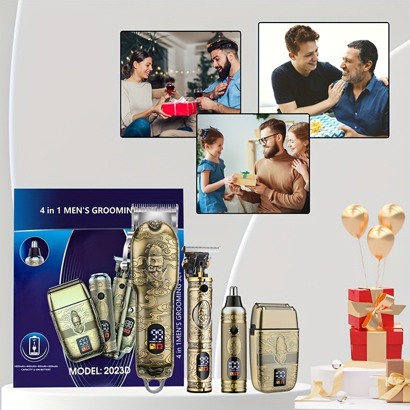 Cortapelos para hombre, recortador de cuchillas en T, recortador de vello nasal, set de afeitado, cortapelos profesional para hombre, cortapelos, afeitadora eléctrica para hombre, pantalla LCD (bronce)