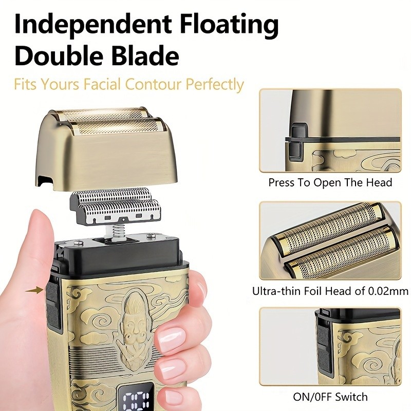Cortapelos para hombre, recortador de cuchillas en T, recortador de vello nasal, set de afeitado, cortapelos profesional para hombre, cortapelos, afeitadora eléctrica para hombre, pantalla LCD (bronce)