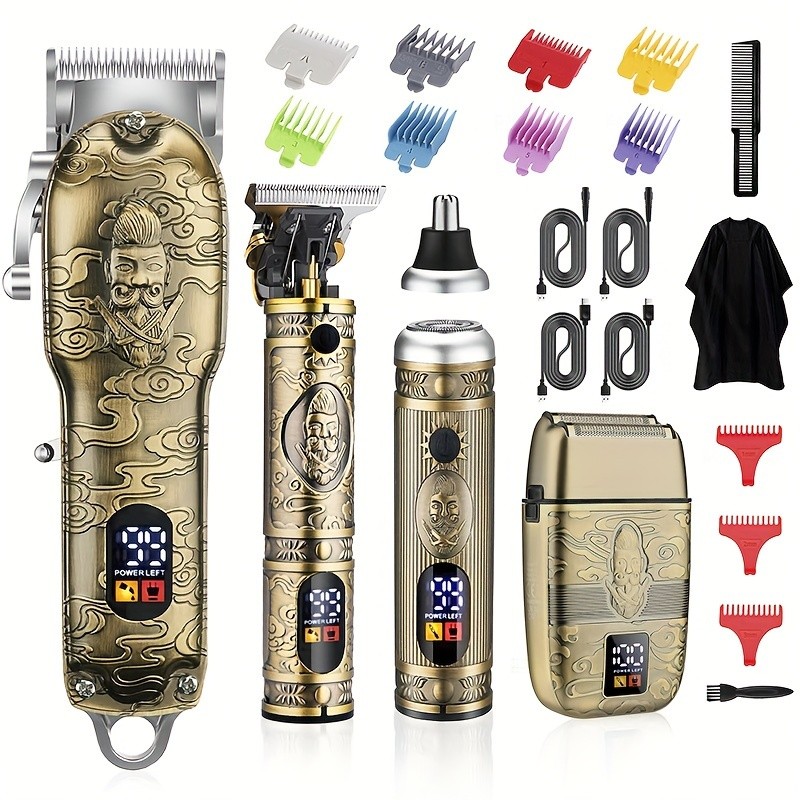 Cortapelos para hombre, recortador de cuchillas en T, recortador de vello nasal, set de afeitado, cortapelos profesional para hombre, cortapelos, afeitadora eléctrica para hombre, pantalla LCD (bronce)
