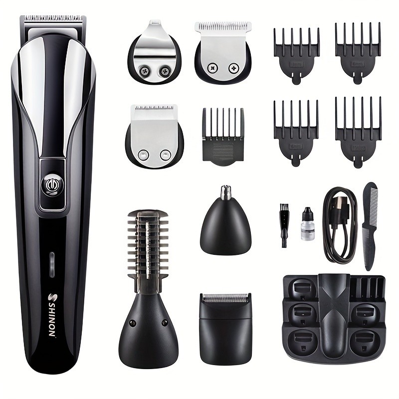 Cortadora de pelo 12 en 1, recortadora de barba eléctrica, afeitadora profesional, juego de cuidado del cabello inalámbrico, recargable por USB, cortadora de cabello de precisión conveniente, adecuada para adultos y niños