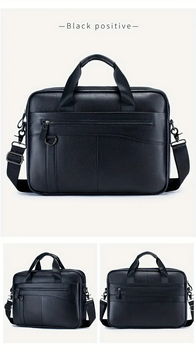Maletín de piel auténtica para hombre con funda para carrito, ideal para viajes de negocios y reuniones de oficina.
