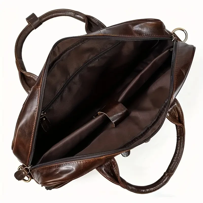 Maletín de piel auténtica de primera calidad: elegante bolso para portátil para profesionales de negocios: duradero, espacioso y con cómoda correa para el hombro.