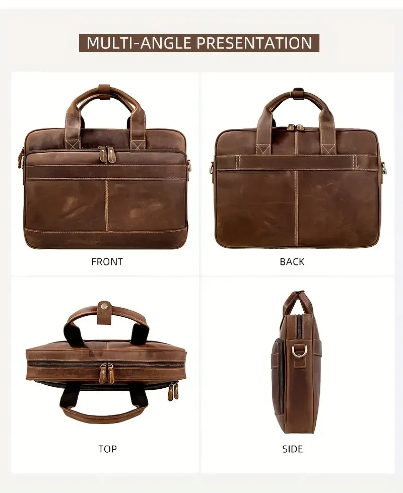 Bolso retro de piel de vacuno de gran capacidad para hombre, maletín de viaje para portátil de piel de Caballo Loco, bolso de mano para hombre