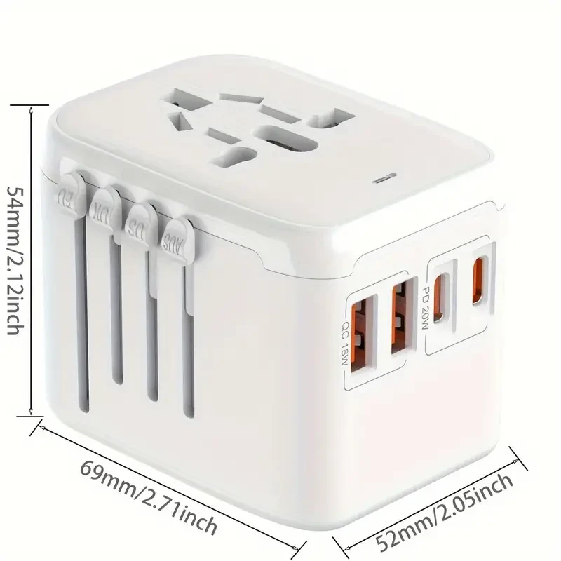 Adaptador de enchufe de viaje universal internacional, 5 en 1
