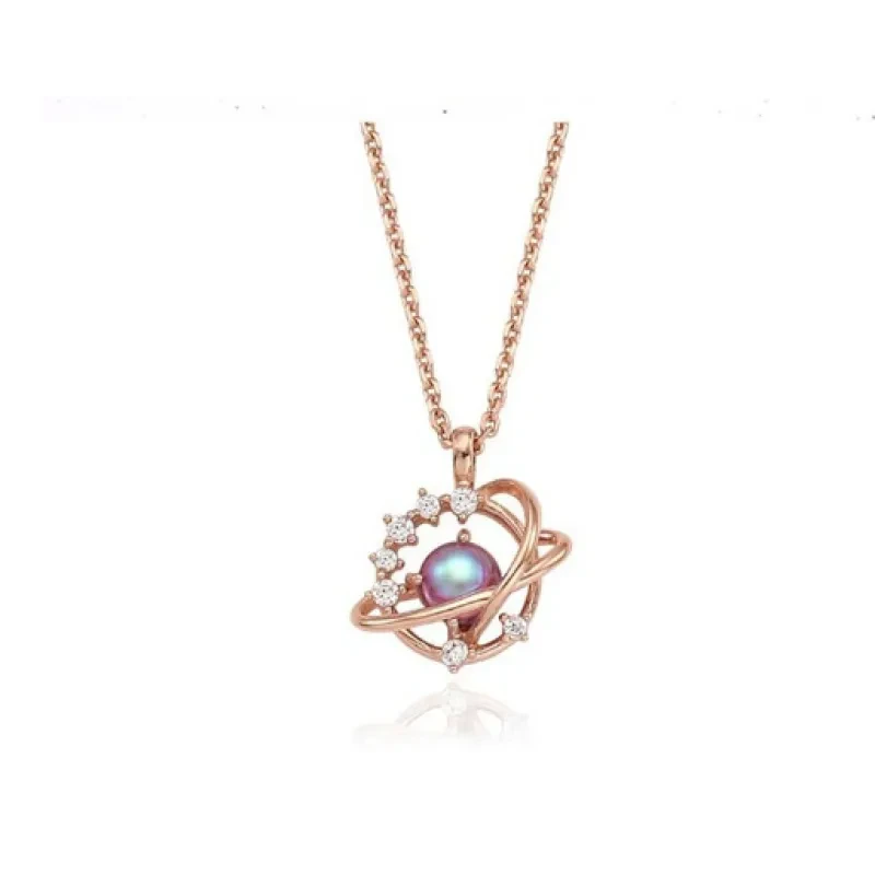 Collar de planeta de piedra lunar con detalles de diamantes de imitación