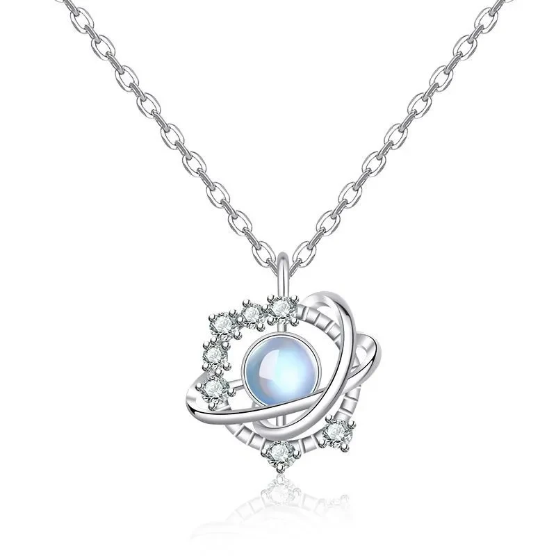 Collar de planeta de piedra lunar con detalles de diamantes de imitación