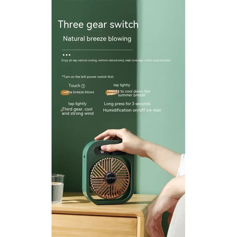 Ventilador de aire acondicionado de escritorio, nebulizador, enfriador de aire, humidificador recargable por USB, ventilador portátil con 3 velocidades de viento