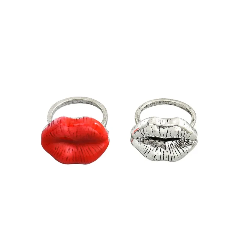 Juego de anillos llamativos con labios atrevidos