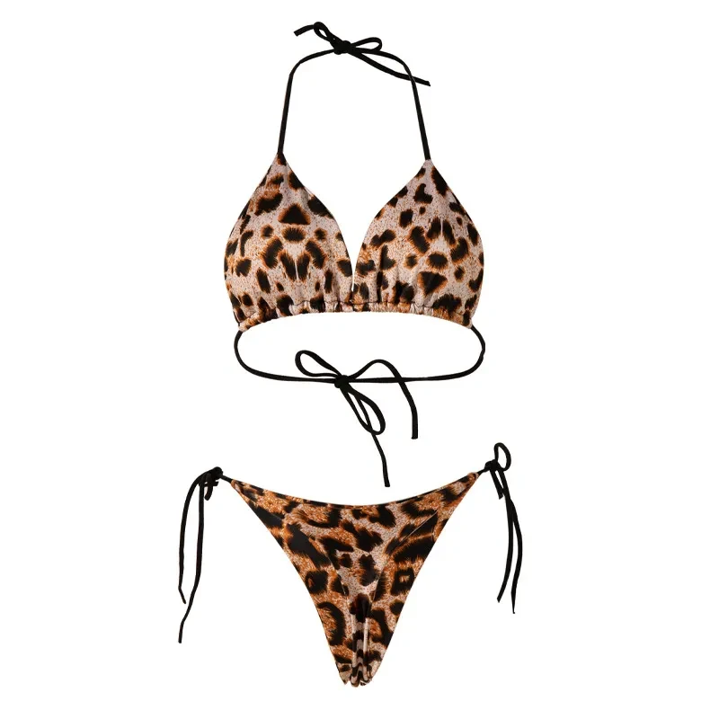 Traje de baño de bikini con cordones de color sólido y almohadilla para el pecho