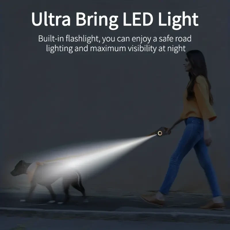 Correa retráctil automática para perros ROJECO de 5 m/16 pies con luz LED