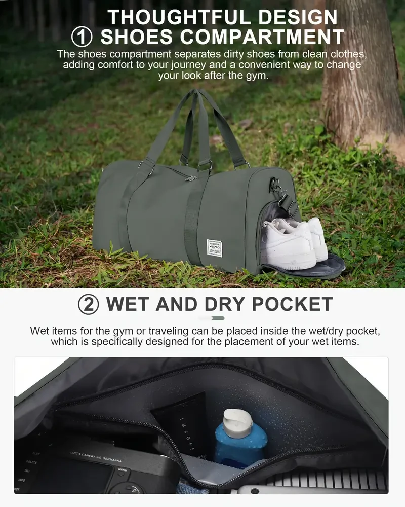 Bolsa de deporte para gimnasio con compartimento independiente para zapatos, bolso de hombro de viaje de gran capacidad, bolso resistente para viajes cortos, entrenamiento físico, uso militar.