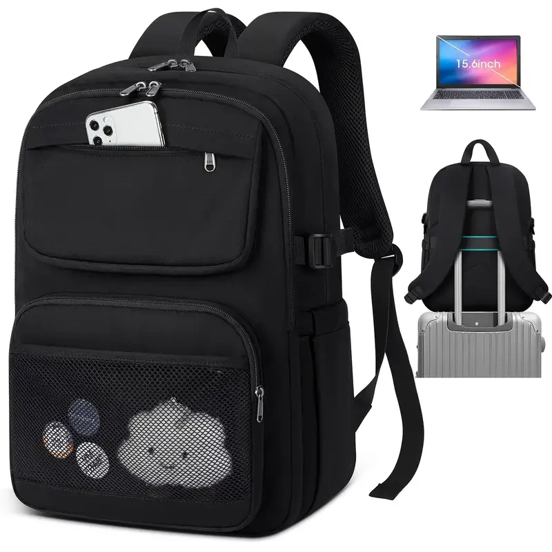 Mochila para portátil NUBILY de poliéster estilo preppy, ligera, resistente al agua, ideal para negocios, trabajo, universidad, viajes, compatible con portátiles de 15,6 pulgadas.