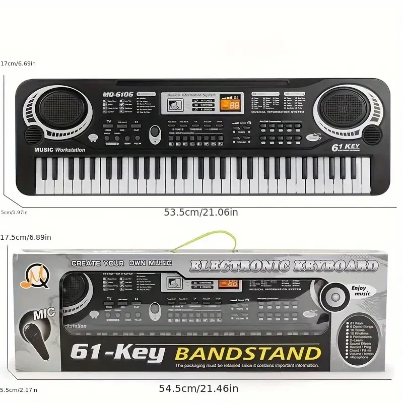 Piano electrónico portátil de 61 teclas con altavoz y micrófono integrados, piano digital eléctrico, ideal para principiantes, instrumento musical multifunción.