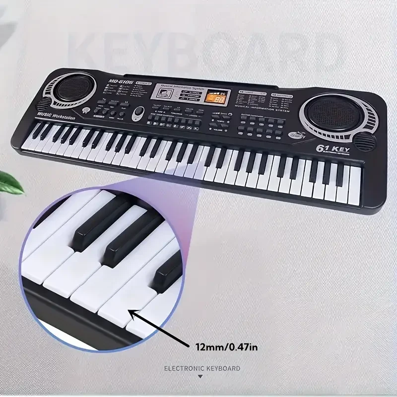 Piano electrónico portátil de 61 teclas con altavoz y micrófono integrados, piano digital eléctrico, ideal para principiantes, instrumento musical multifunción.