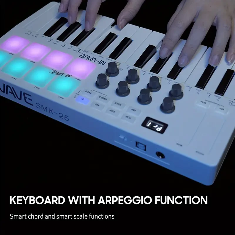 Teclado MIDI de 25 teclas, miniteclado USB portátil, controlador MIDI con 25 teclas sensibles a la velocidad, 8 pads retroiluminados RGB, 8 perillas Eid Al-Adha Mubarak