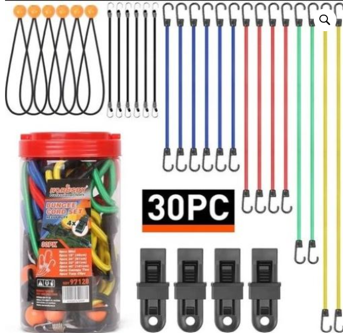 Juego de 30 cuerdas elásticas con ganchos